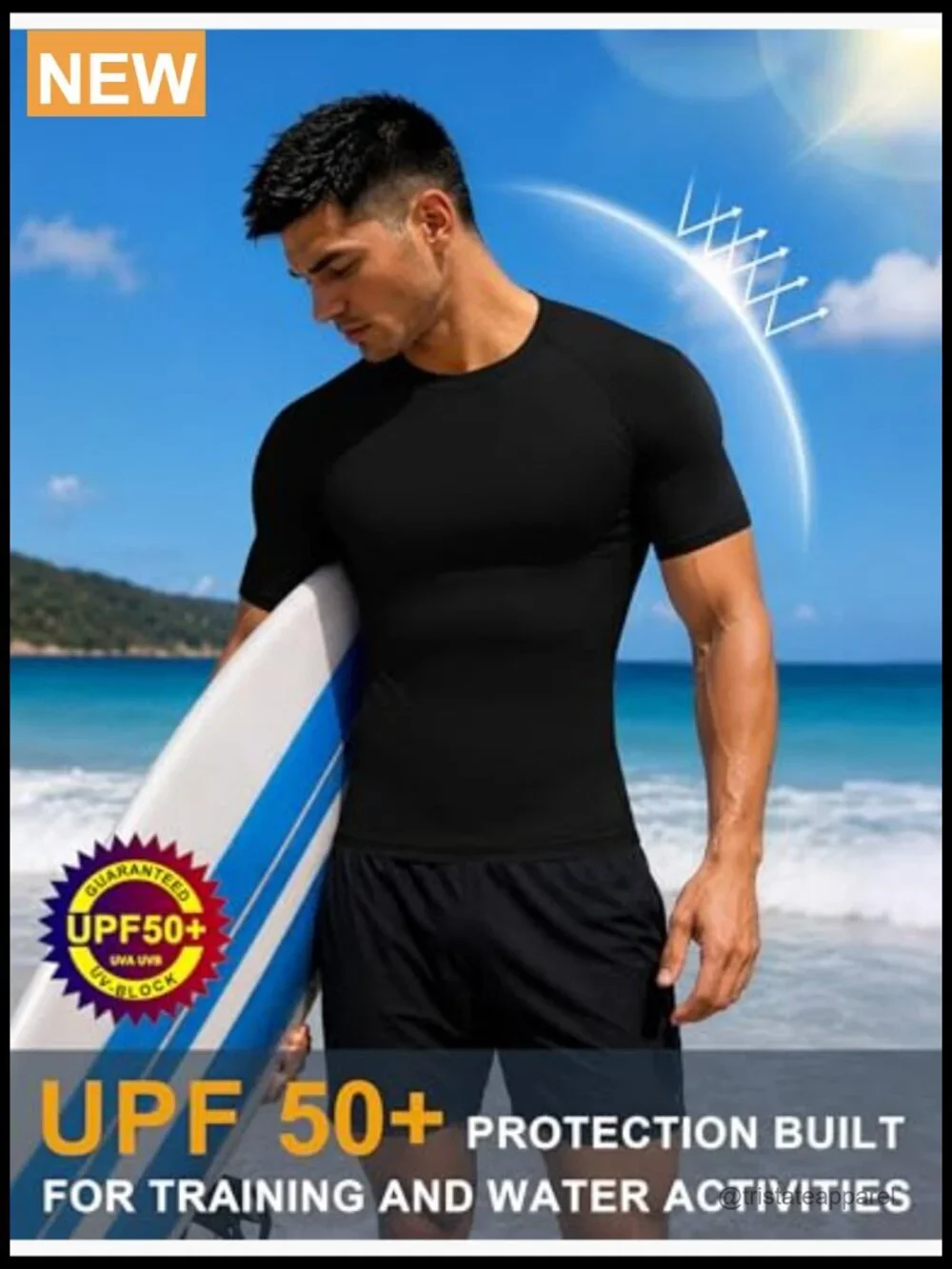 Men's BJJ Rash Guard Short Sleeve UPF 50+ Compression Swim Shirt for MMA No Gi